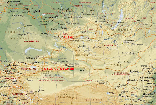 Map of Original Turkic and Mongol lands - Altai/Uygur