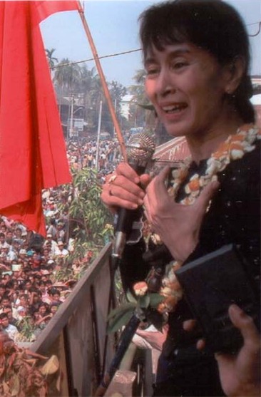 Aung San Suu Kyi (1945-), Nobel laureate and Myanmar (formerly Burma) leader of a nonviolent human rights and restoration of democracy movement