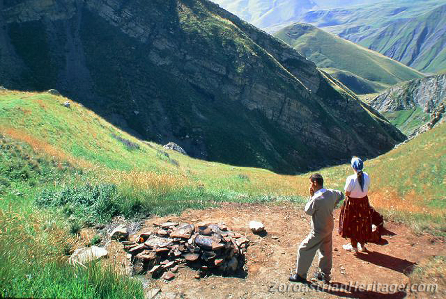 Khinalig natural fire and surrounding hills